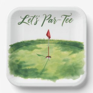Golf Par tee met golfvlag op groen wit Papieren Bordje