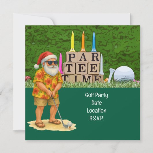 Golf Par tee party Kerstman Kerstploeg Save The Date (Voorkant)