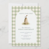 Golf Par-Tee Sage Green Gingham 1st Birthday Kaart (Voorkant)