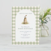 Golf Par-Tee Sage Green Gingham 1st Birthday Kaart (Staand voorkant)