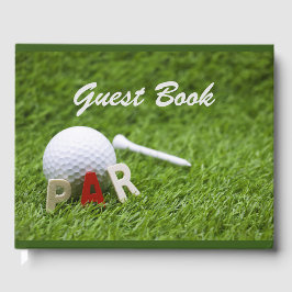 Golf Par to Pair met golfbal en t-shirt op groen Gastenboek