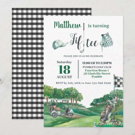 Golf Party 50th Fiftee Birthday Green Golf Course Kaart (Voorkant / Achterkant)