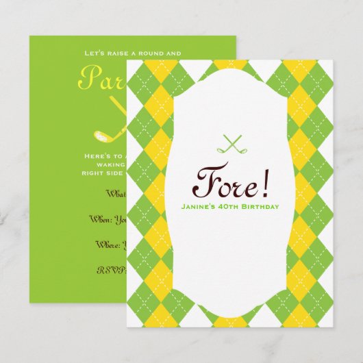 Golf Party Argyle Preppy Kaart (Voorkant / Achterkant)