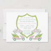 Golf Party Roze Golf Carts Groene Crest Kerstmis Kaart (Voorkant)