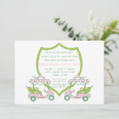 Golf Party Roze Golf Carts Groene Crest Kerstmis Kaart (Staand voorkant)