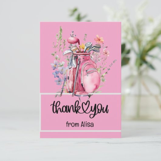 Golf Party Roze Thema voor Golfer Verjaardag Bedankkaart (Staand voorkant)