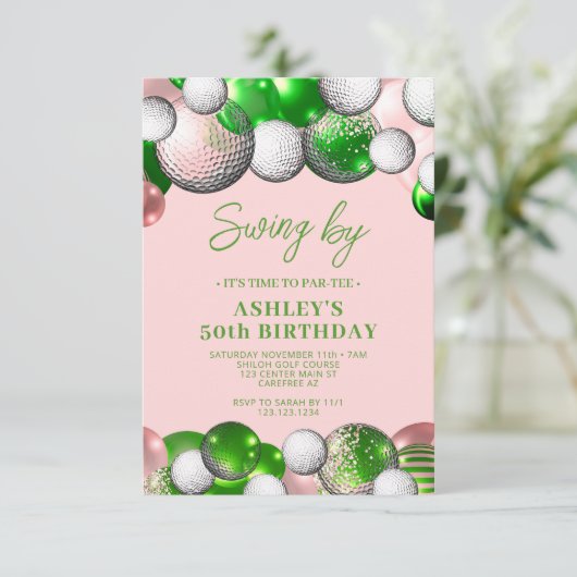 Golf Party schommel op verjaardag Kaart (Staand voorkant)