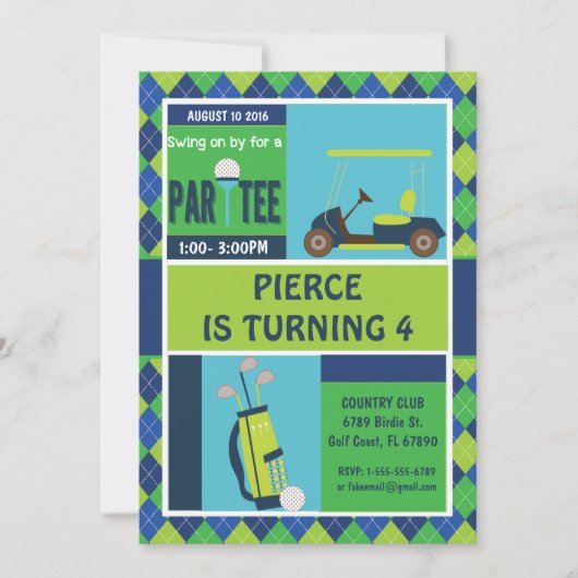 Golf Party Uitnodiging - Golf Verjaardag Gepersona (Voorkant)