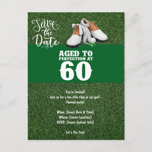 Golf Party-uitnodiging Save the Date 60th Birthday Uitnodiging Briefkaart (Voorkant)