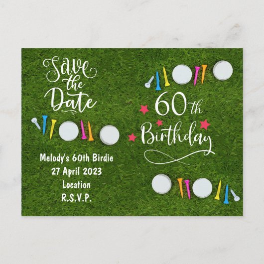 Golf Party-uitnodiging Save the Date 60th Birthday Uitnodiging Briefkaart (Voorkant)