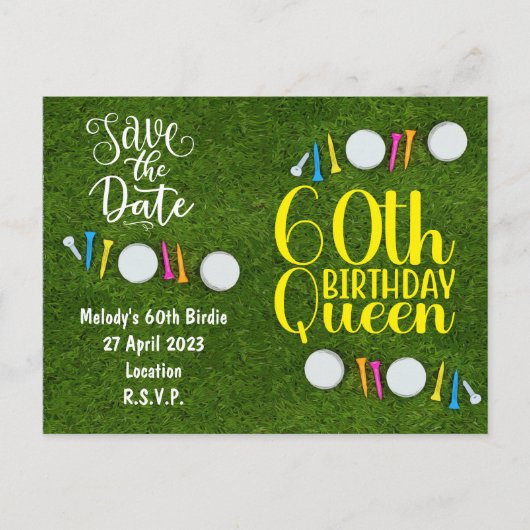 Golf Party-uitnodiging Save the Date 60th Birthday Uitnodiging Briefkaart (Voorkant)