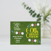 Golf Party-uitnodiging Save the Date 60th Birthday Uitnodiging Briefkaart (Staand voorkant)