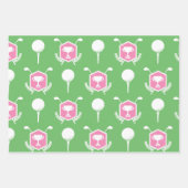 Golf Party Wrapping Paper-3 vellen Set Roze / Groe (Voorkant 3)