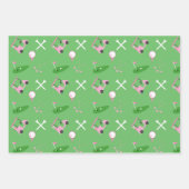 Golf Party Wrapping Paper-3 vellen Set Roze / Groe (Voorkant)