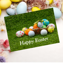 Golf Pasen met bal en kleurrijke paaseieren