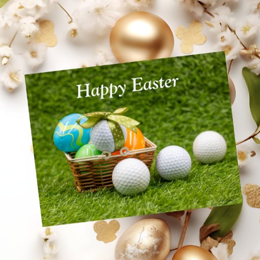 Golf Pasen met bal en kleurrijke paaseieren Feestdagenkaart