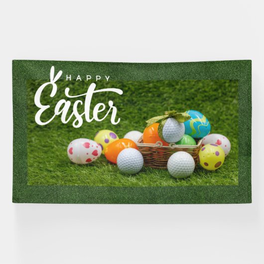 Golf Pasen met ballen en eieren voor golfer Spandoek (Horizontaal)