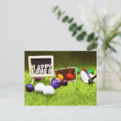 Golf Pasen met club en kleurrijke eitjes golfbal Feestdagenkaart (Staand voorkant)