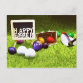 Golf Pasen met club en kleurrijke eitjes golfbal Feestdagenkaart (Voorkant)