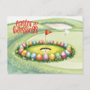 Golf Pasen met ei op putting green Ansichtkaart Briefkaart