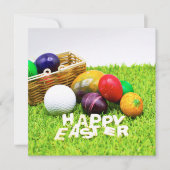 Golf Pasen met golfbal en eieren op groen Feestdagenkaart (Voorkant)