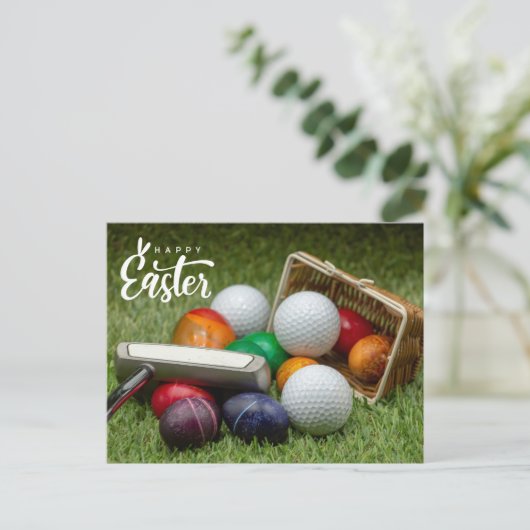 Golf Pasen met kleurrijke eieren golfbal Feestdagenkaart (Staand voorkant)
