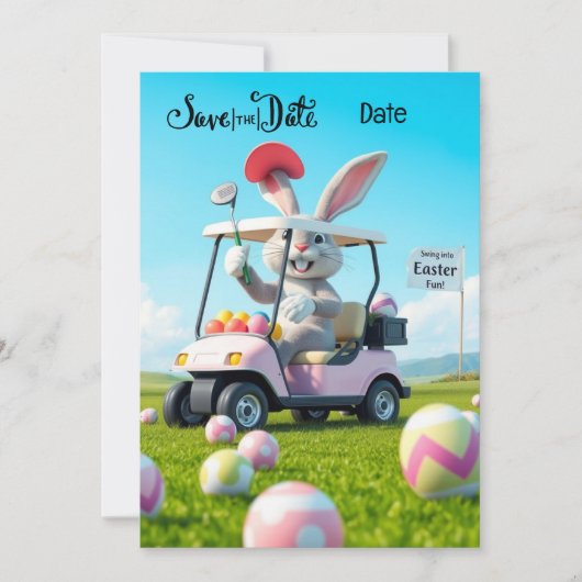 Golf Pasen Save the Date Uitnodiging - Bunny (Voorkant)