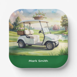 Golf Pasen vakantie met golfkar en paaseieren Papieren Bordje