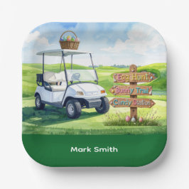 Golf Pasen vakantie met golfkar en paaseieren Papieren Bordje