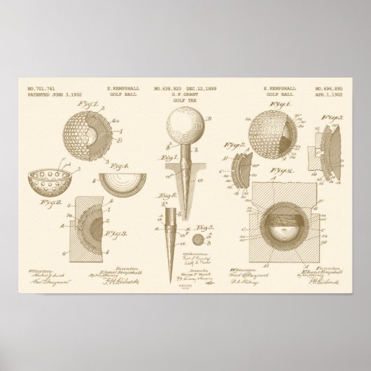  Golf Patent Poster 1 Sepia (Voorkant)