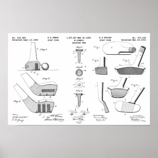 Golf Patent Poster 2 Black op White (Voorkant)