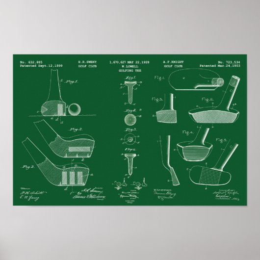  Golf Patent Poster 2 Groen Chalkboard (Voorkant)