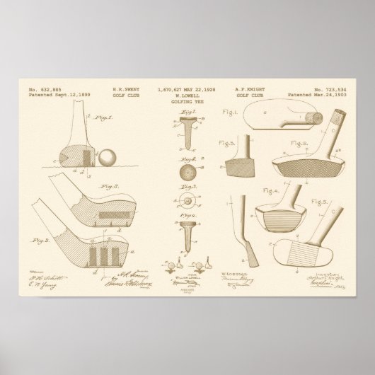  Golf Patent Poster 2 Sepia (Voorkant)