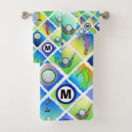 Golf Pattern Blue Initiaal Bad Handdoek