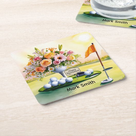 Golf Pensioen met golf thema Kartonnen Onderzetters (Schuin)