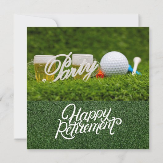 Golf pensioen met golfbal en bier op groen kaart (Voorkant)