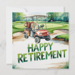 Golf pensioen met golfkar op het zetten van groen kaart
