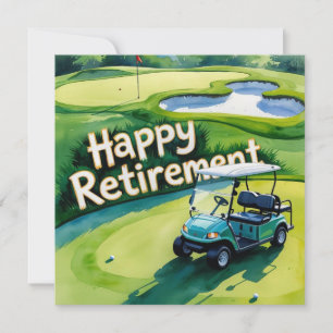 Golf pensioen met golfkar op het zetten van groen kaart