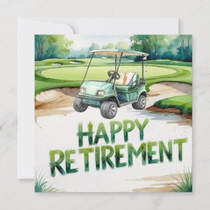 Golf pensioen met golfkar op het zetten van groen kaart