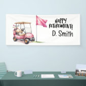 Golf pensioen met roze golfkar voor vrouw spandoek (Beurs)