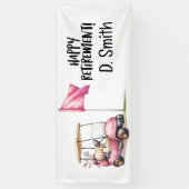 Golf pensioen met roze golfkar voor vrouw spandoek (Verticaal)