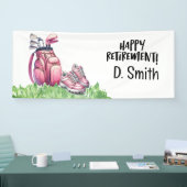 Golf pensioen met roze golftas voor vrouw spandoek (Beurs)