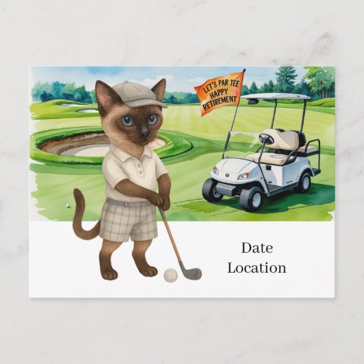 Golf Pensioen voor Siamese Cat Lovers Uitnodiging (Voorkant)