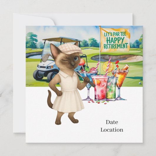 Golf Pensioen voor Siamese Cat Lovers Uitnodiging (Voorkant)