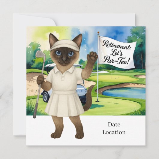 Golf Pensioen voor Siamese Cat Lovers Uitnodiging (Voorkant)