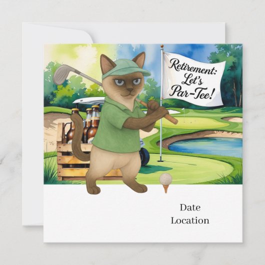 Golf Pensioen voor Siamese Cat Lovers Uitnodiging (Voorkant)