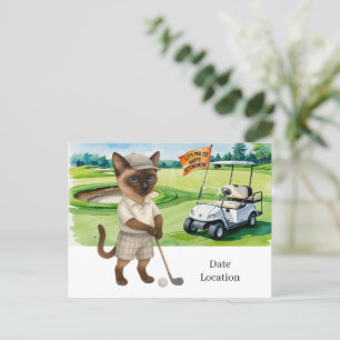 Golf Pensioen voor Siamese Cat Lovers Uitnodiging Briefkaart