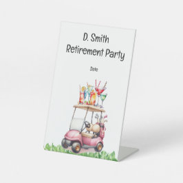 Golf pensioen voor vrouwelijke golfer reclamebord met voetstuk