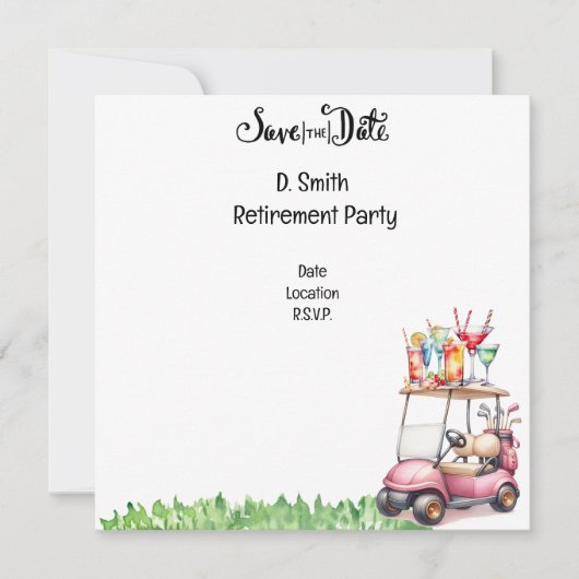 Golf pensioen voor vrouwelijke golfer save the date (Voorkant)