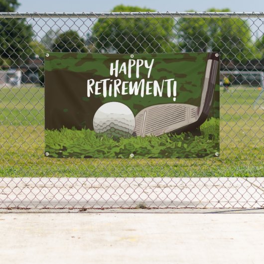 Golf Pensionering met bal en ijzer op groen Spandoek (Insitu)